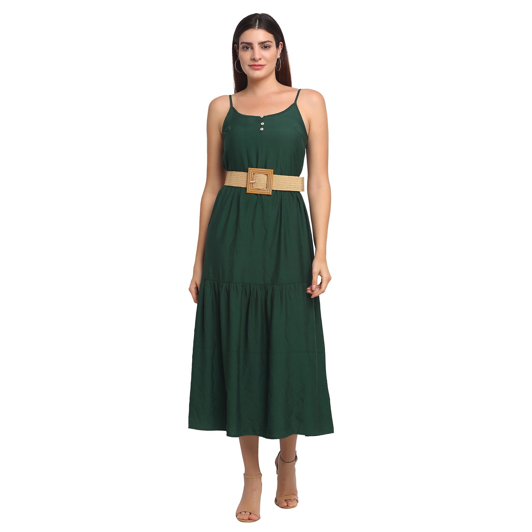 Dark Green Rayon Regular Fit Dress For Women