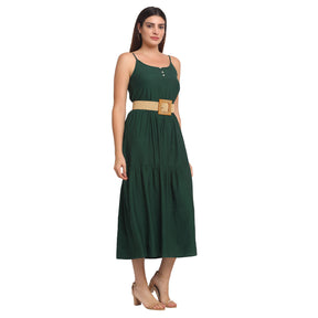 Dark Green Rayon Regular Fit Dress For Women