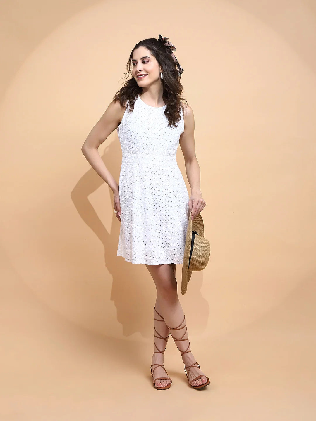 White Cotton Regular Fit Dress For Women