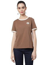 Brown Cotton Blend Regular Fit Top For Women