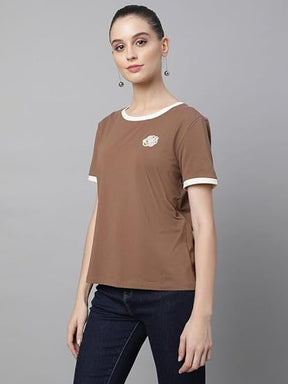 Brown Cotton Blend Regular Fit Top For Women