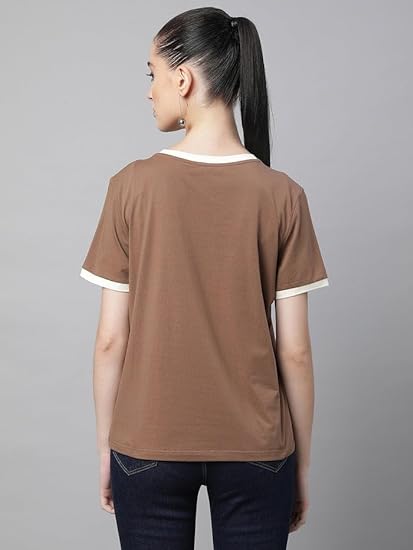 Brown Cotton Blend Regular Fit Top For Women