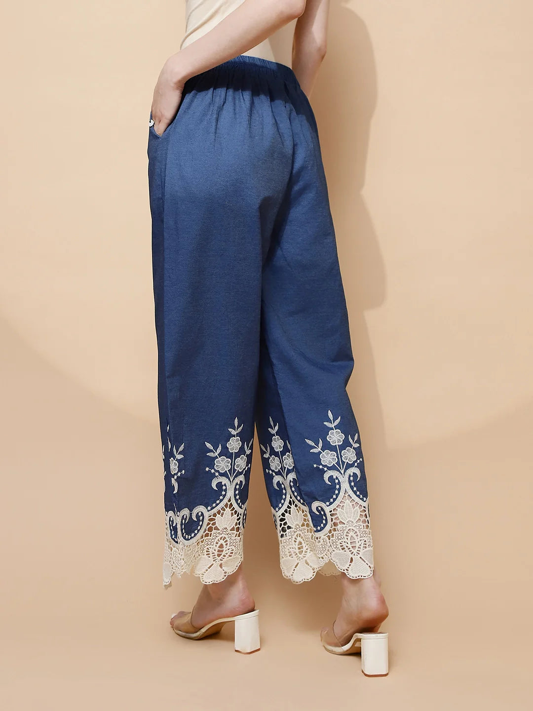 Blue Polycotton Regular Fit Lower For Women