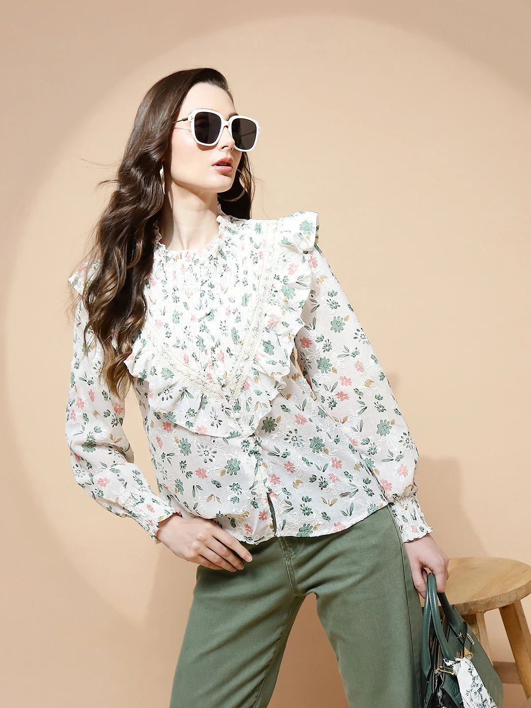 Green Polycotton Regular Fit Blouse For Women