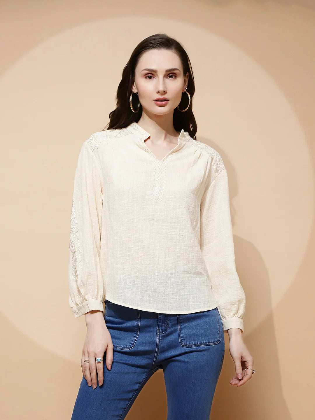 Natural Polycotton Regular Fit Blouse For Women