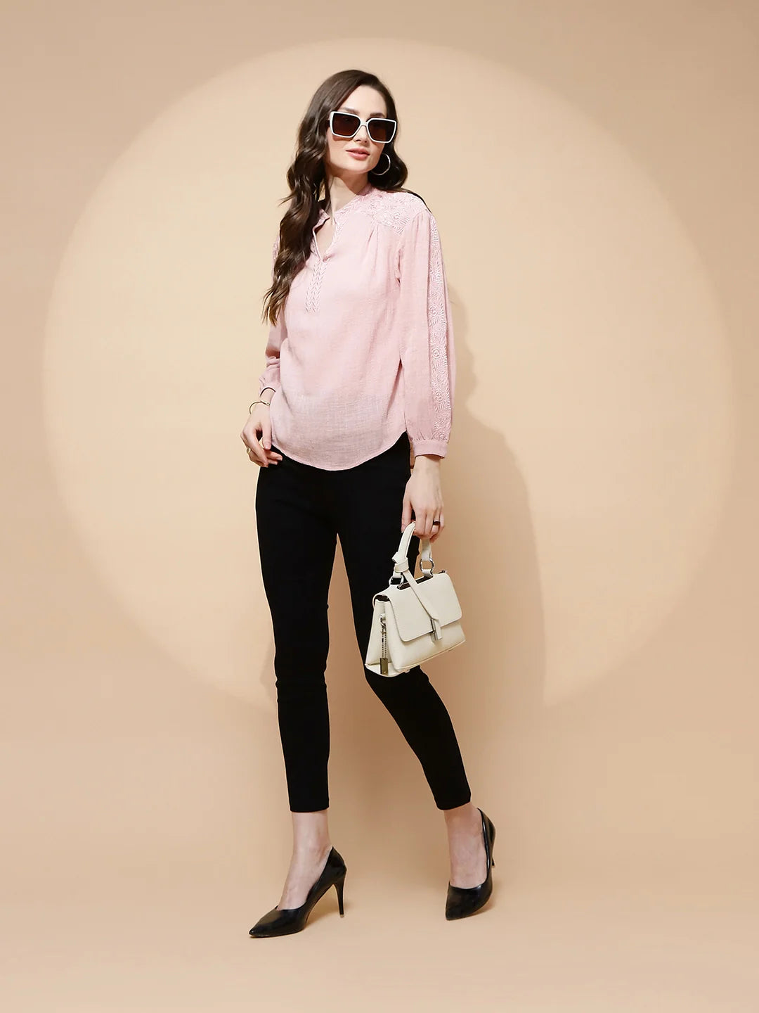 Pink Polycotton Regular Fit Blouse For Women