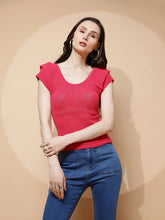 Hot Pink Polyester Blend Regular Fit Top For Women