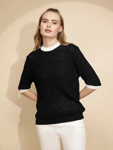 Black Viscose Blend Regular Fit Top For Women