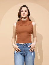 Rust Polyester Blend Regular Fit Top For Women