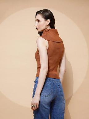 Rust Polyester Blend Regular Fit Top For Women