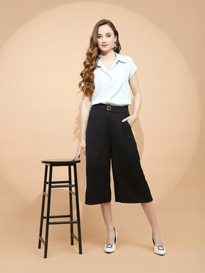 Black Polyester Blend Loose Fit Culottes For Women