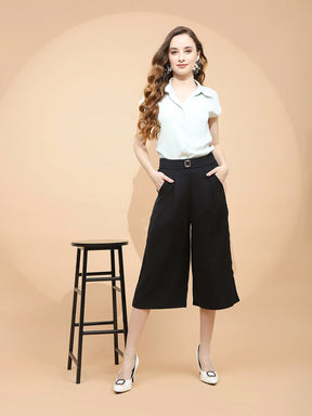 Black Polyester Blend Loose Fit Culottes For Women