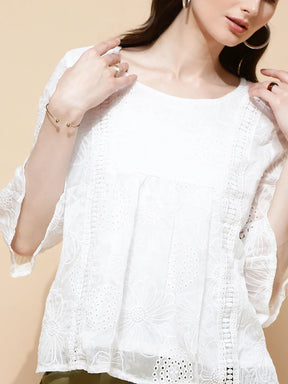 White Polyester Blend Regular Fit Blouse For Women