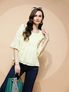 Yellow Polyester Blend Regular Fit Blouse For Women