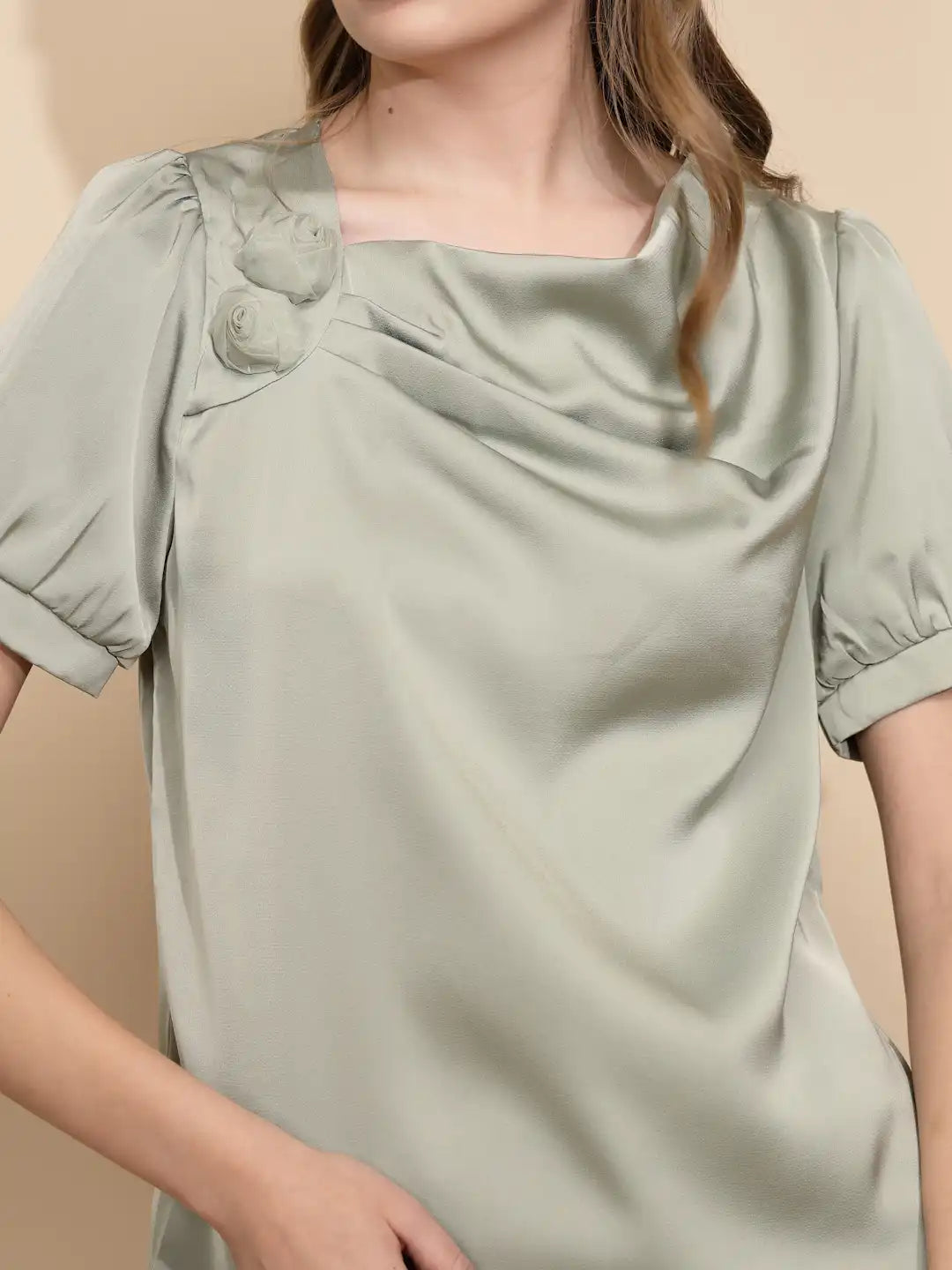 Avocado Polyester Blend Loose Fit Blouse For Women