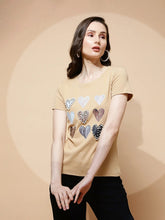 Beige Cotton Blend Regular Fit Top For Women