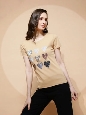 Beige Cotton Blend Regular Fit Top For Women