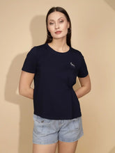 Navy Cotton Blend Regular Fit Top For Women