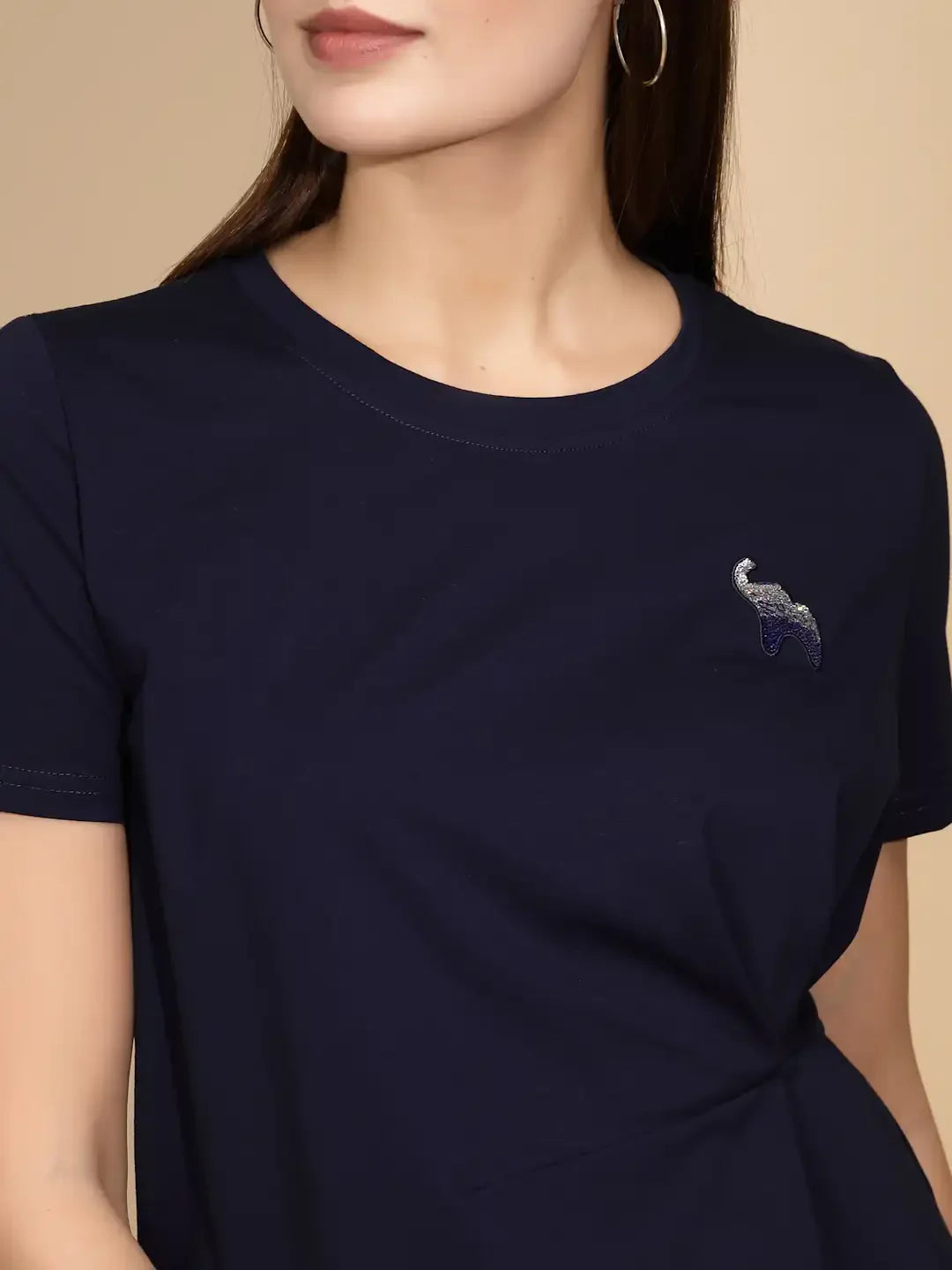 Navy Cotton Blend Regular Fit Top For Women