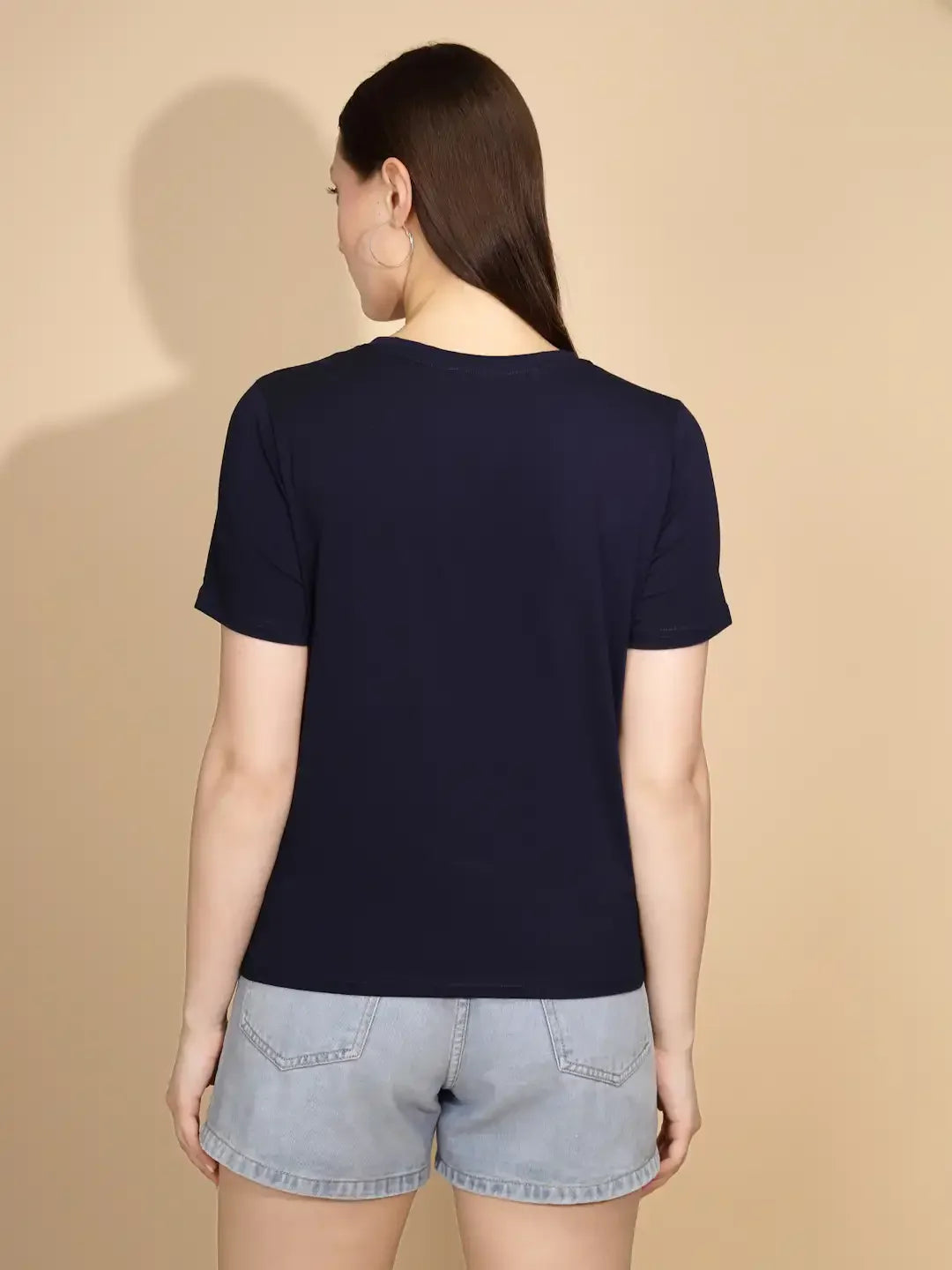 Navy Cotton Blend Regular Fit Top For Women