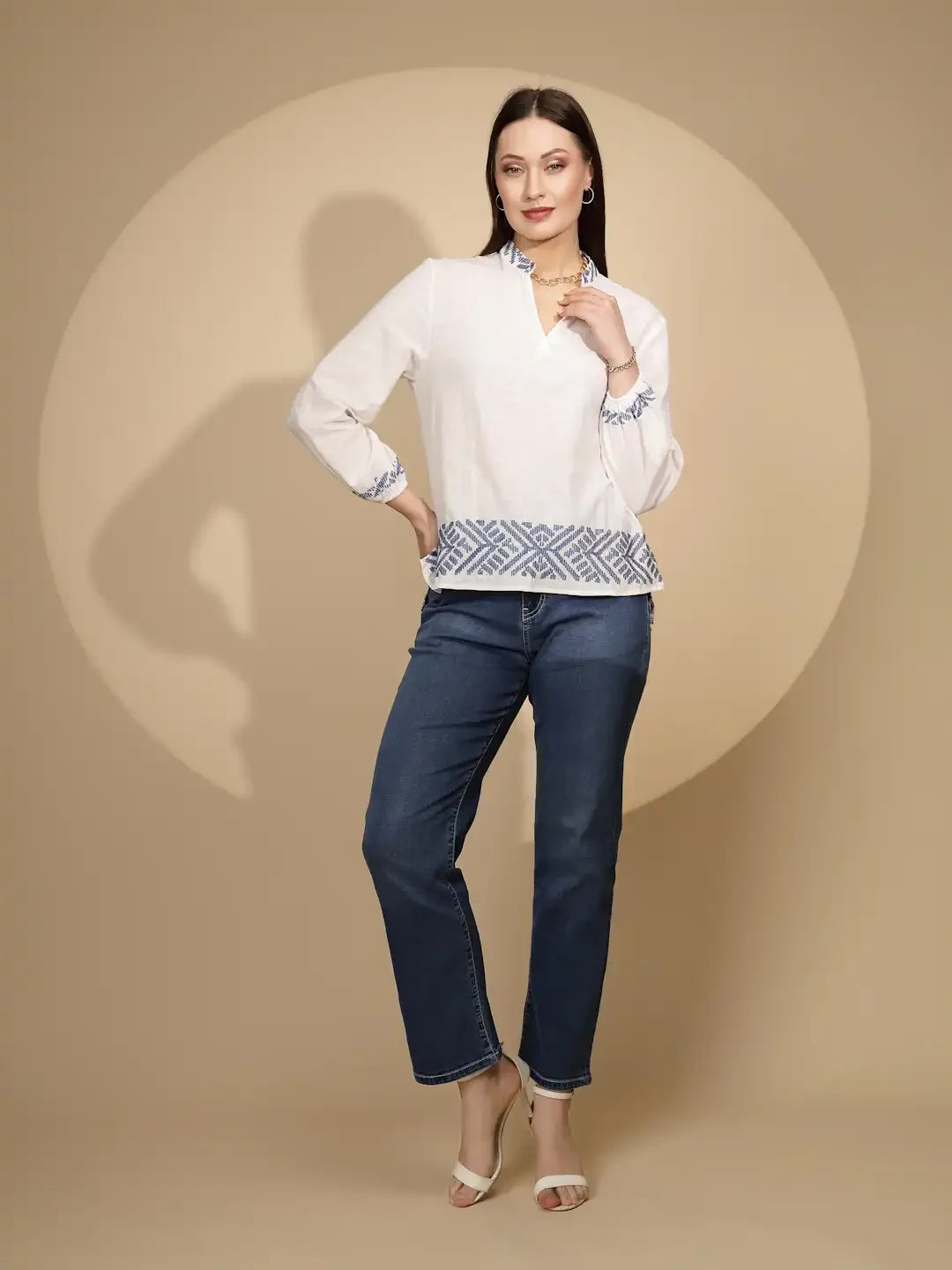 White Cotton Regular Fit Blouson Top For Women