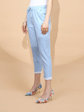 Sky Blue Cotton Regular Fit Lower For Women