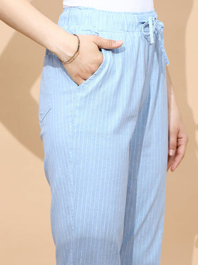 Sky Blue Cotton Regular Fit Lower For Women