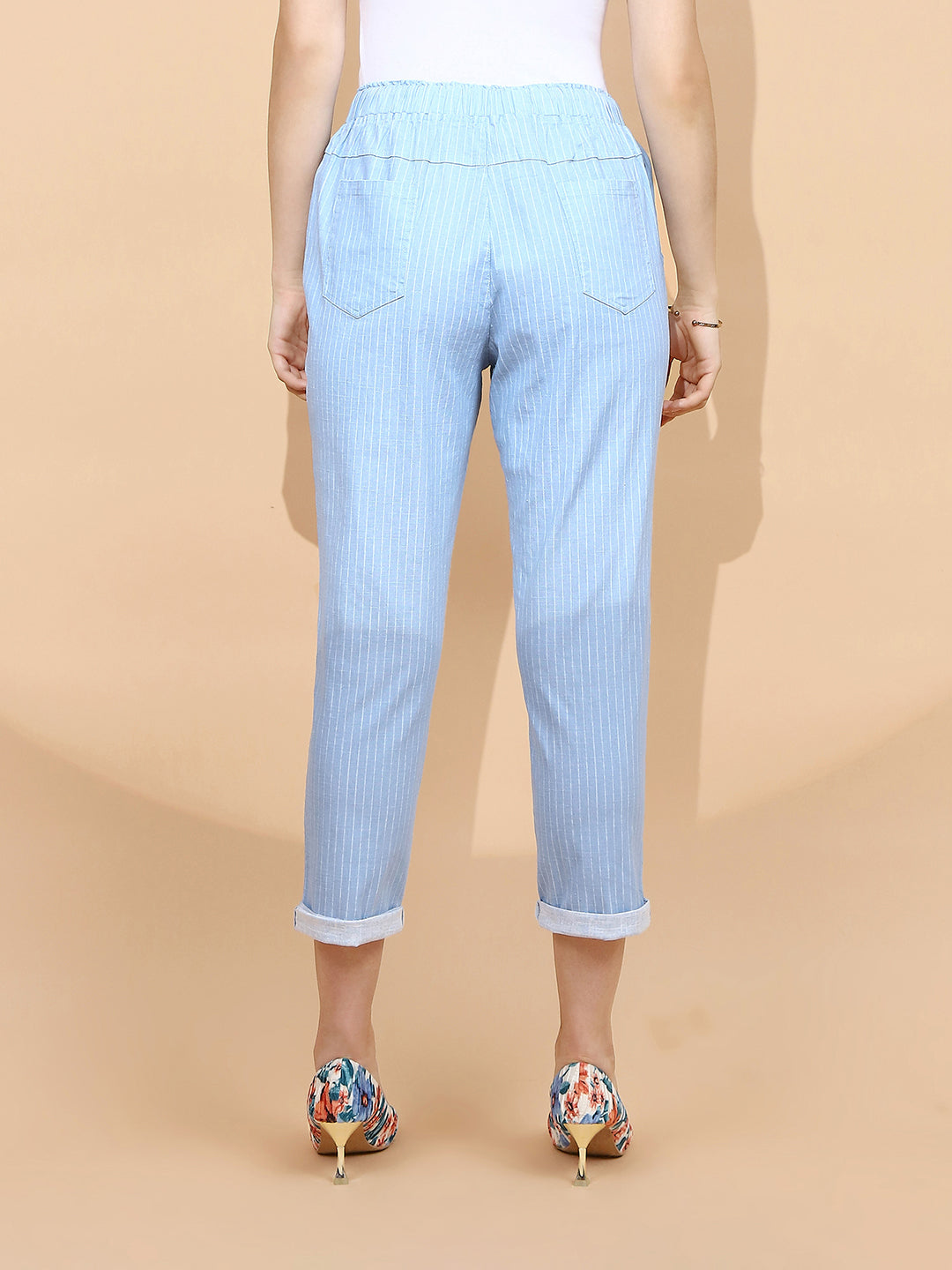 Sky Blue Cotton Regular Fit Lower For Women