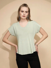 Sage Green Rayon Blend Regular Fit Top For Women