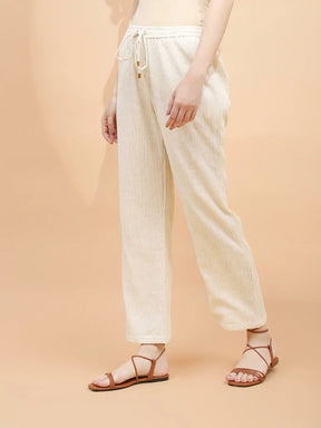 Natural Beige Linen Relaxed Fit Lower For Women