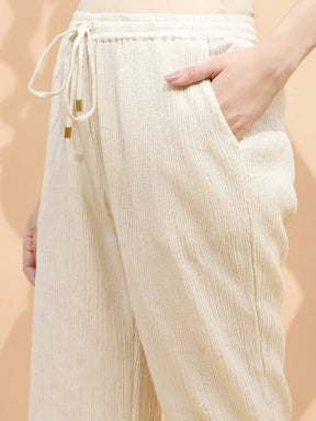 Natural Beige Linen Relaxed Fit Lower For Women