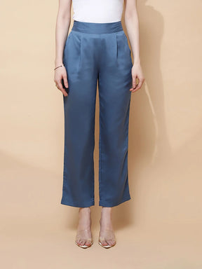 Blue Rayon Relaxed Fit Lower For Women