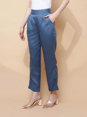 Blue Rayon Relaxed Fit Lower For Women