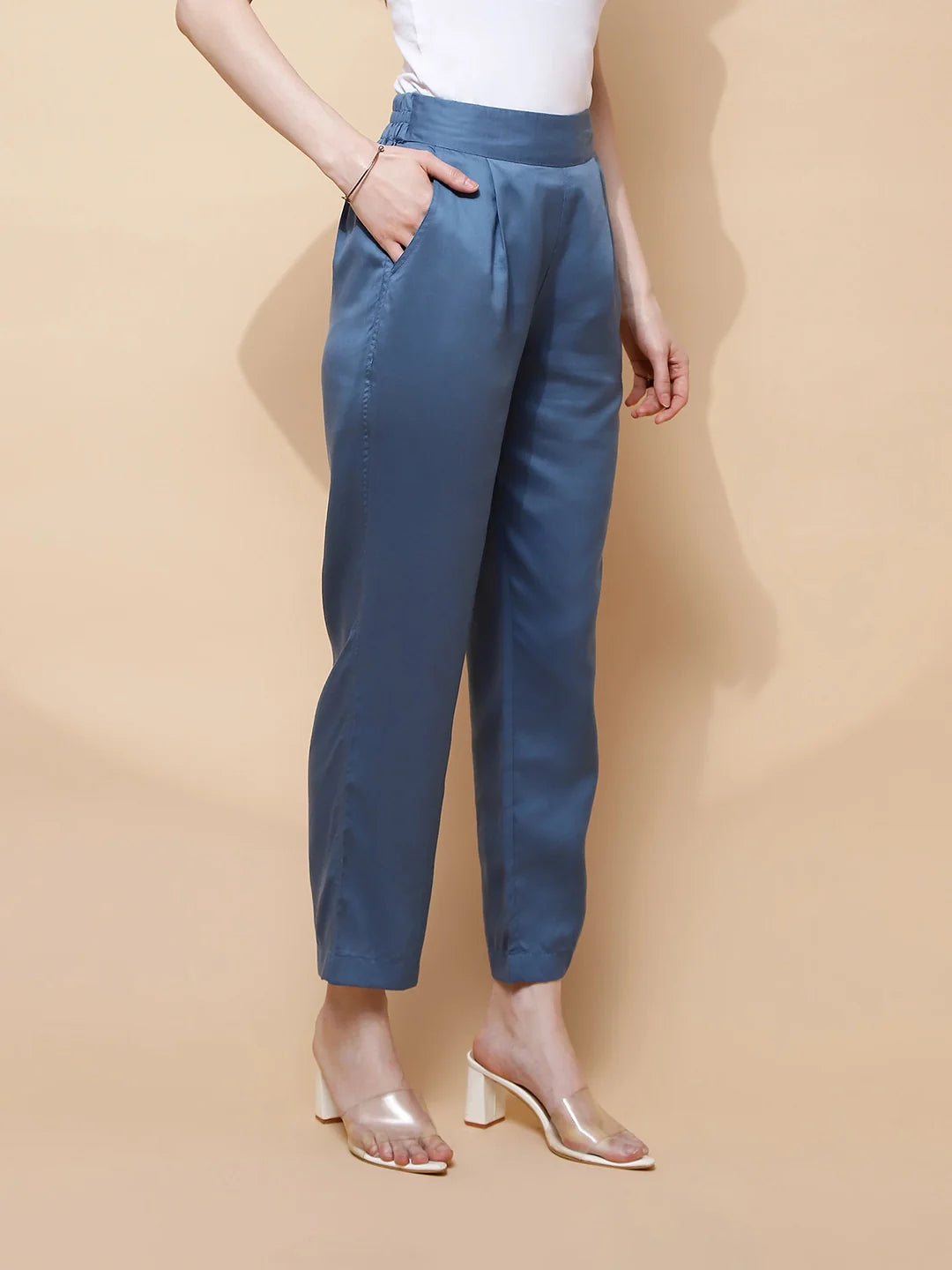 Blue Rayon Relaxed Fit Lower For Women