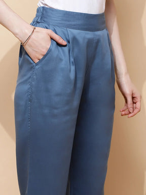 Blue Rayon Relaxed Fit Lower For Women