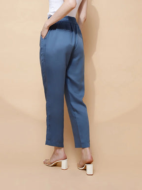 Blue Rayon Relaxed Fit Lower For Women