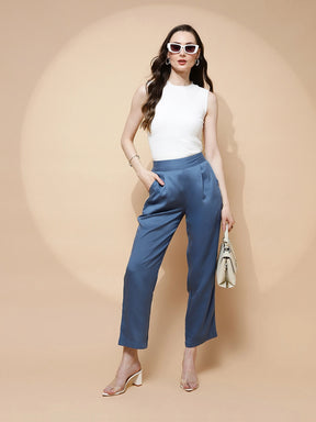 Blue Rayon Relaxed Fit Lower For Women