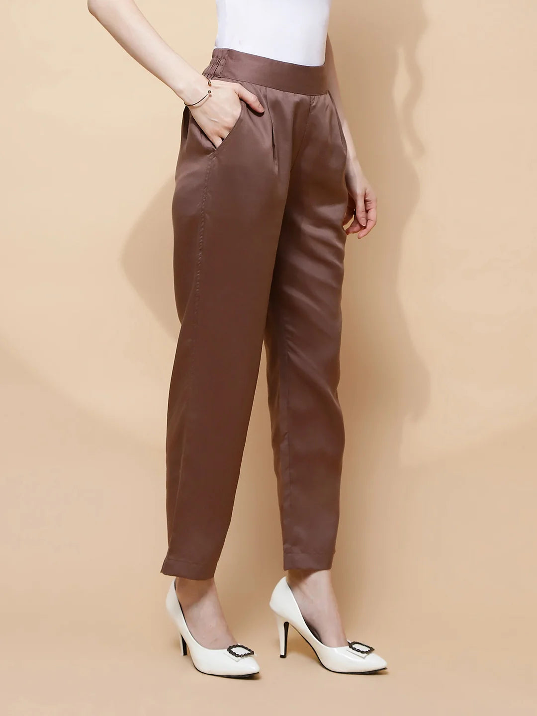 Deep Taupe Rayon Relaxed Fit Lower For Women