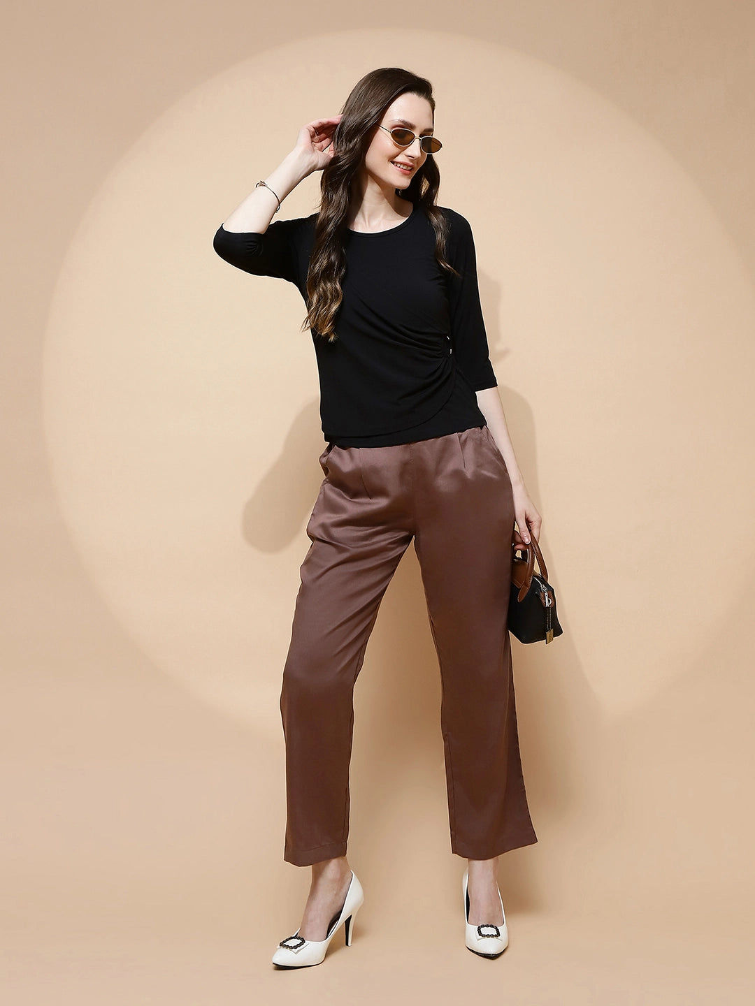 Deep Taupe Rayon Relaxed Fit Lower For Women