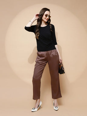 Deep Taupe Rayon Relaxed Fit Lower For Women