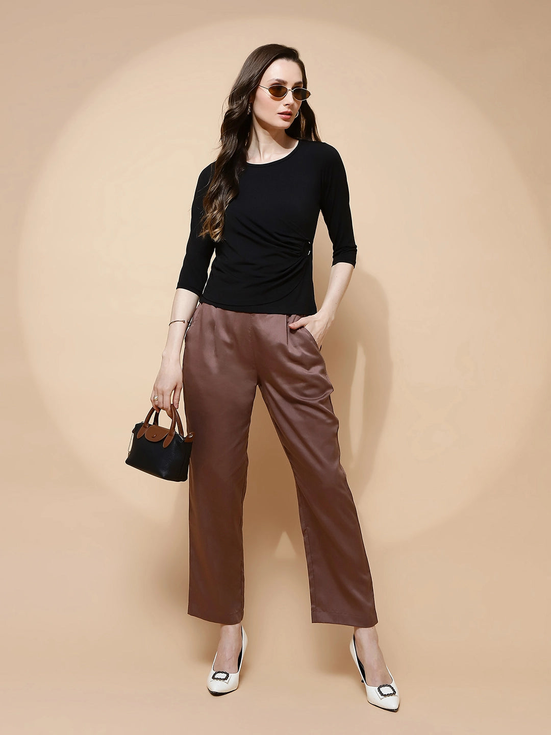 Deep Taupe Rayon Relaxed Fit Lower For Women