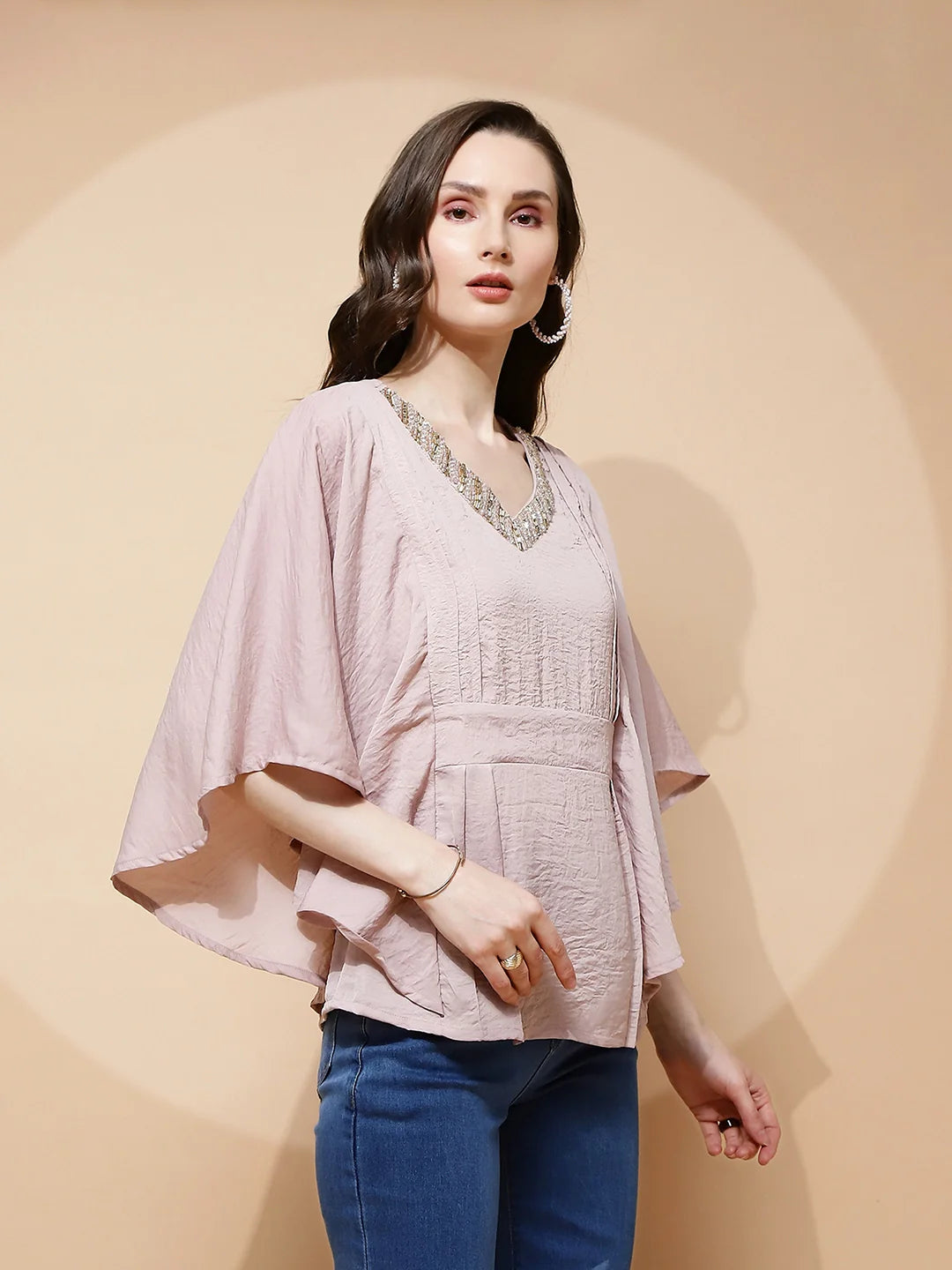 Nude Pink Polyester Blend Regular Fit Blouse For Women