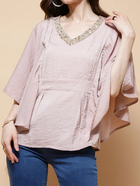 Nude Pink Polyester Blend Regular Fit Blouse For Women