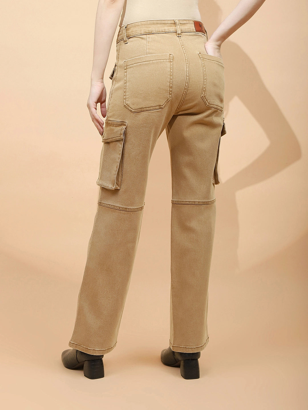 Tan Brown Cotton Regular Fit Cargo For Women