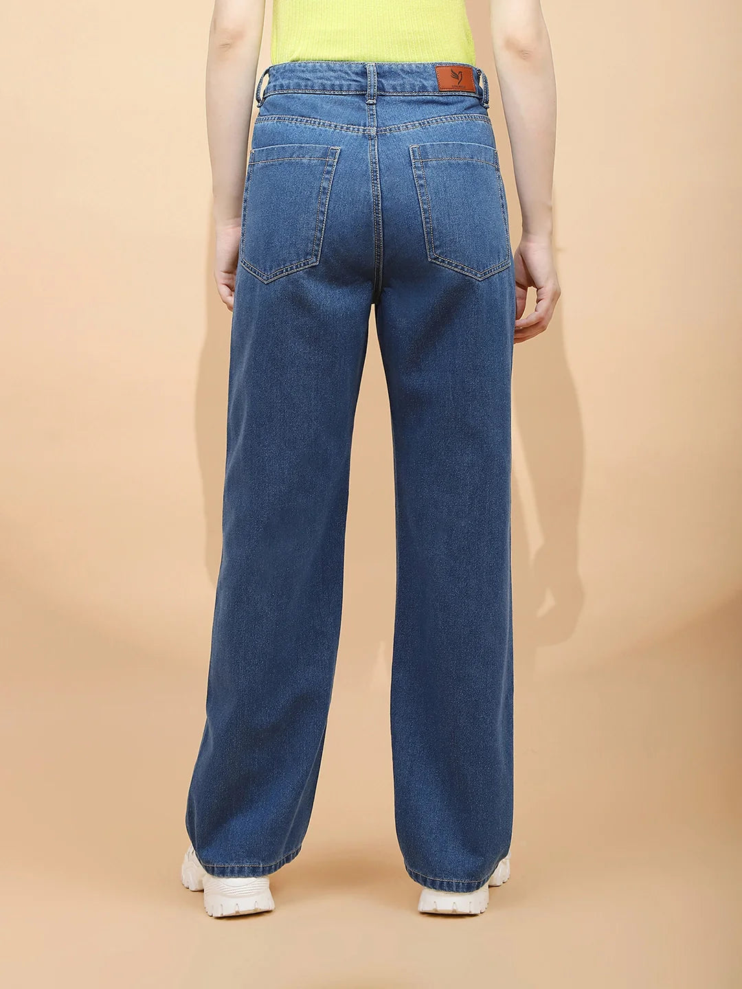 Blue Cotton Blend Relaxed Fit Jeans For Women