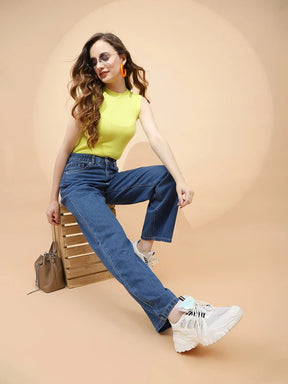 Blue Cotton Blend Relaxed Fit Jeans For Women