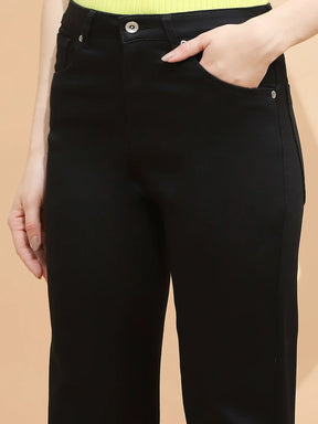 Black Cotton Blend Regular Fit Trouser For Women