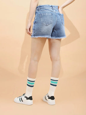 Dark Blue Cotton Regular Fit Shorts For Women