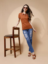 Brown Cotton Regular Fit T-Shirt For Women