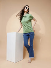 Sage Green Cotton Regular Fit T-Shirt For Women